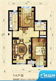 中海御鑫阁YA户型图 2室2厅1卫面积:91.00平米