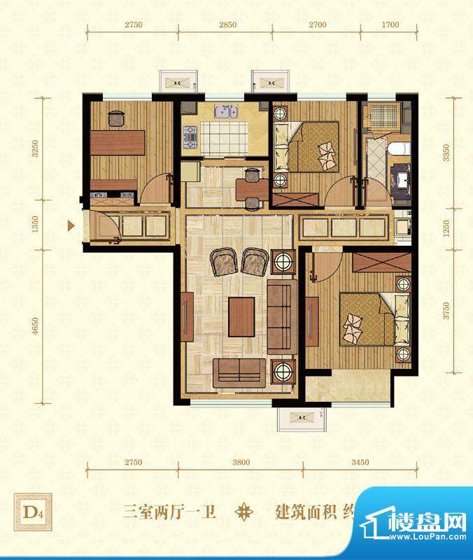 常楹公元D4-02 3室2厅1卫1厨面积:95.00平米