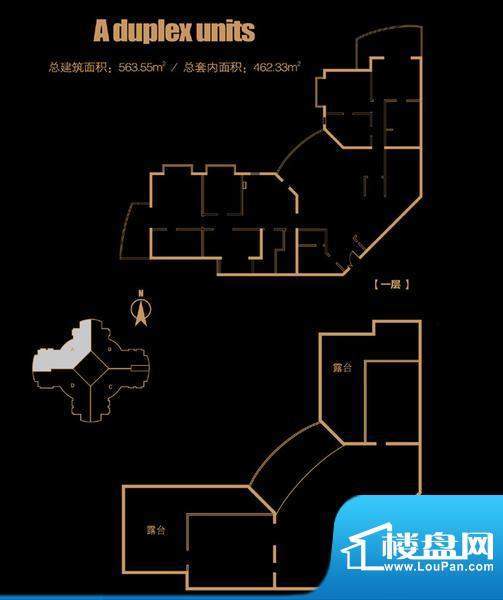 俯台东塔跃层3504户型 4室2厅2面积:563.55平米