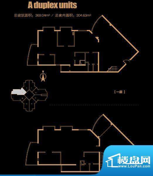 俯台西塔跃层29A户型 4室2厅2卫面积:369.04平米