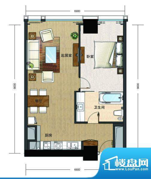 大悦公寓S03户型 1室2厅1卫1厨面积:88.11平米