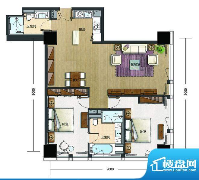 大悦公寓s08户型 2室2厅2卫1厨面积:149.66平米