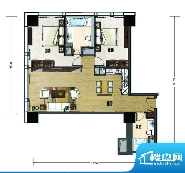 大悦公寓N01户型 2室2厅2卫1厨面积:134.69平米