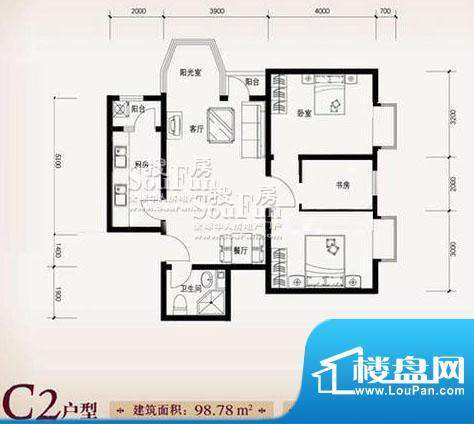 珠江奥古斯塔城邦C2户型2 3室2面积:98.78平米