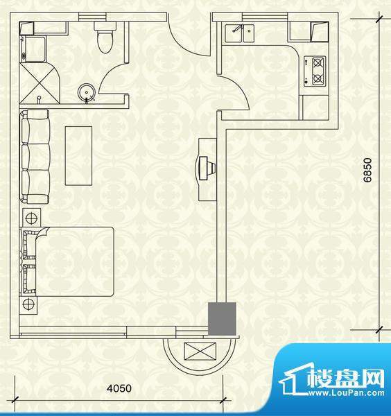 世纪星城长城国际B户型 1室1厅面积:43.59平米