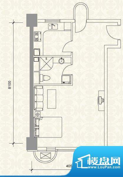 世纪星城长城国际A户型 1室1厅面积:48.03平米