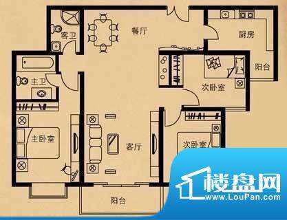 贡院9号户型图 3室2厅2卫1厨