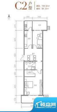 戛纳35号c2户型 2室1厅1卫1厨面积:108.63平米
