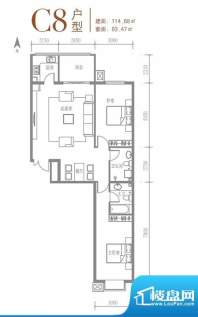 戛纳35号C8户型图 2室2厅2卫1厨面积:114.68平米
