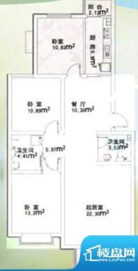 千禧家园三期B户型户型图 3室2面积:118.56平米