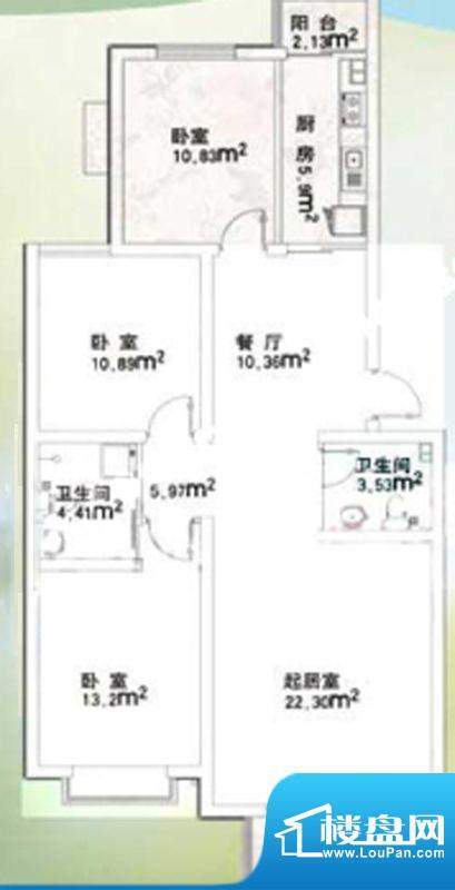 千禧家园三期B户型户型图 3室2面积:118.56平米