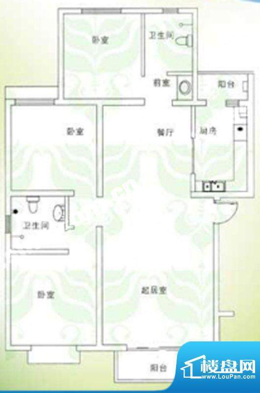 千禧家园三期E户型户型图 3室2面积:130.39平米