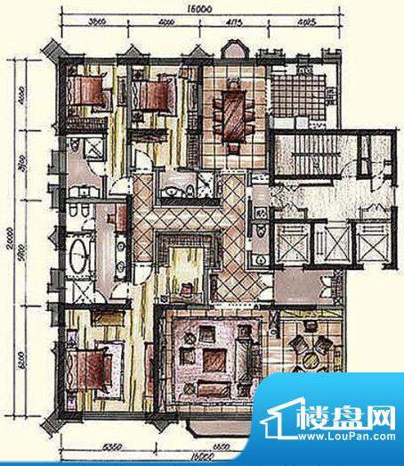 钓鱼台七号院A3户型 3室2厅4卫面积:347.00平米