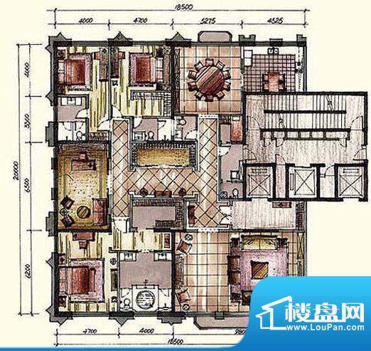 钓鱼台七号院B户型 4室2厅4卫1面积:411.00平米