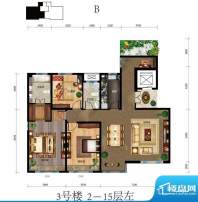 蓝爵公馆B户型 3室3厅2卫1厨面积:162.00平米