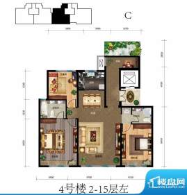 蓝爵公馆C户型 3室3厅2卫1厨面积:138.00平米