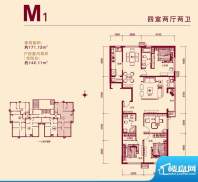 京汉铂寓M1户型 4室2厅2卫1厨面积:171.12平米
