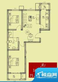 永兴家园A1户型 2室2厅1卫1厨面积:75.38平米