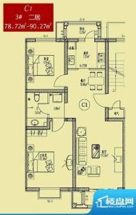 永兴家园C1户型 2室2厅1卫1厨面积:78.72平米