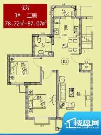 永兴家园D1户型 2室2厅1卫1厨面积:78.72平米