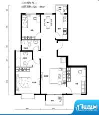 上林溪C1户型图 3室2厅2卫1厨面积:116.00平米