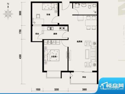 上林溪B户型图 2室2厅1卫1厨面积:93.00平米