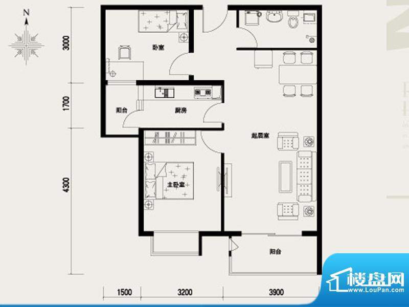 上林溪B户型图 2室2厅1卫1厨面积:93.00平米