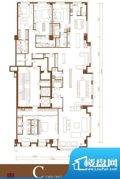 中轴国际C户型 4室3厅4卫1厨面积:553.21平米