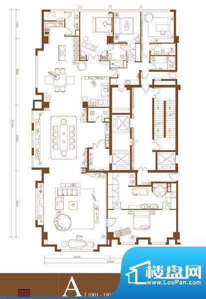中轴国际A户型 4室3厅4卫1厨面积:452.80平米