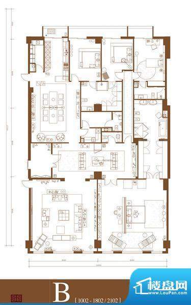 中轴国际B户型 4室3厅4卫1厨面积:490.50平米