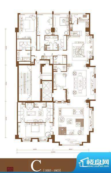 中轴国际C户型 4室3厅4卫1厨面积:483.13平米