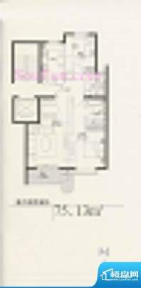 玉泉新城02户型 2室2厅2卫1厨面积:75.13平米