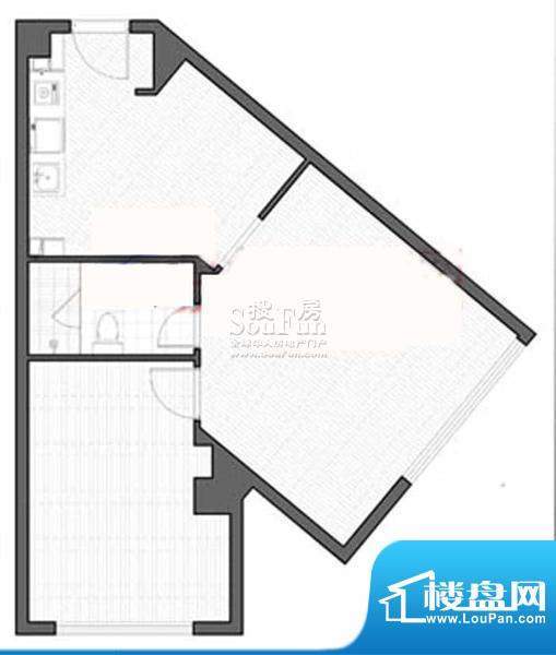 智地·钻河公馆F户型 1室1厅1卫