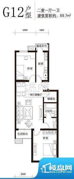 望都新地G12户型 2室1厅1卫1厨面积:89.70平米