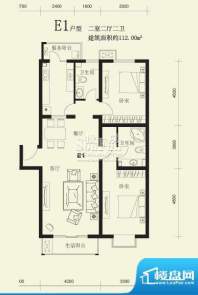望都新地E1户型 2室2厅2卫面积:112.00平米