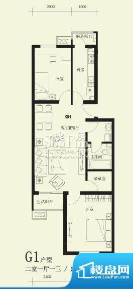 望都新地G1户型 2室1厅1卫面积:89.70平米