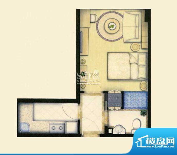 CROSS朗廷效率空间 1室1卫1厨面积:44.47平米