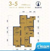 中国铁建国际城3-5户型 3室2厅面积:125.00平米