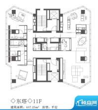 昆仑公寓东塔11F户型 3室2厅4卫面积:437.25平米