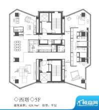 昆仑公寓西塔5F户型 3室2厅4卫面积:428.90平米