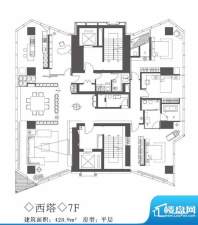 昆仑公寓西塔7F户型 4室2厅3卫面积:428.90平米