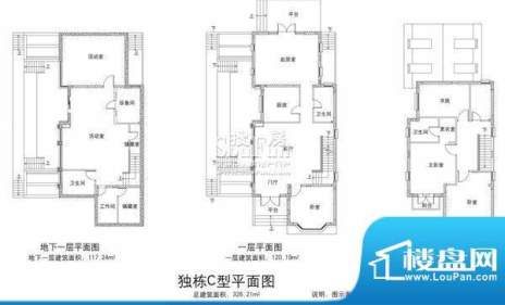 欧郡香水城独栋C户型图 9室3厅面积:326.21平米