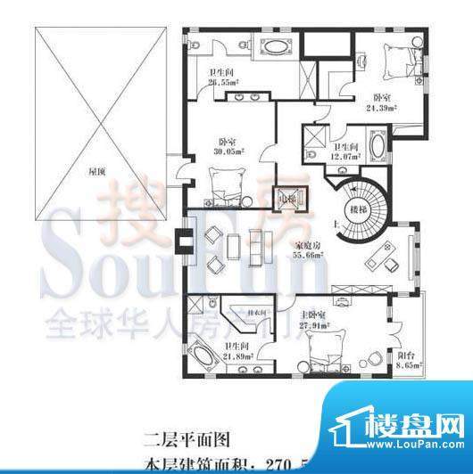 北京玫瑰园北美A6二层 3室1厅3面积:270.00平米