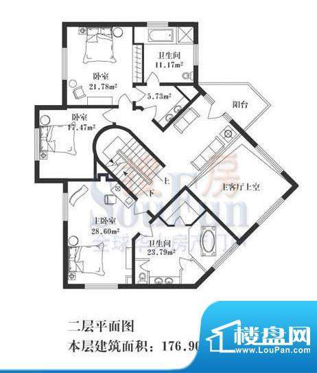 北京玫瑰园北美D3二层 3室1厅2面积:176.00平米