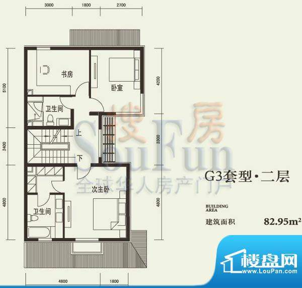 燕西台G3二层户型图 3室2卫面积:82.95平米