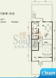 燕西台E首层户型图 2厅1卫1厨面积:95.42平米