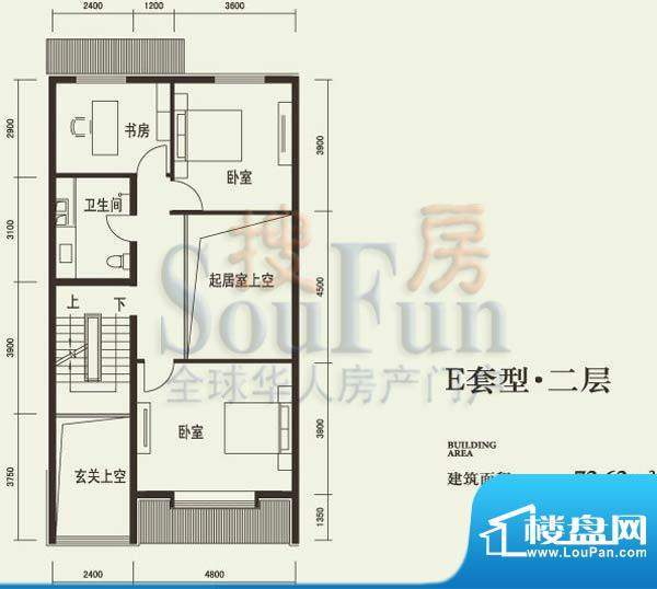 燕西台E二层户型图 3室1卫面积:72.62平米