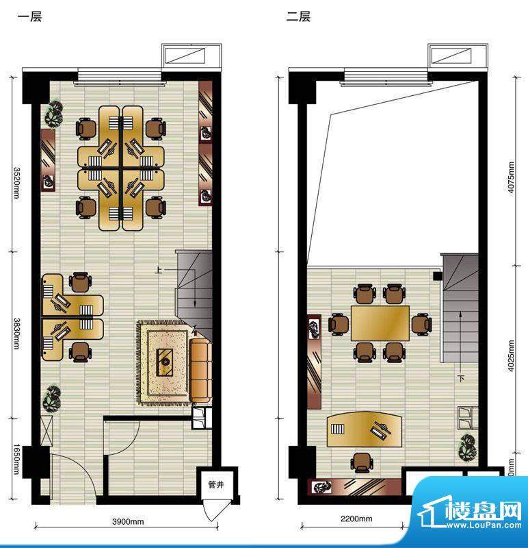 乐栋300B户型 1室1厅1卫1厨面积:48.00平米