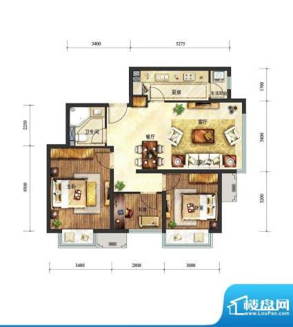 富力童话时光三居户型图 3室2厅面积:89.00平米