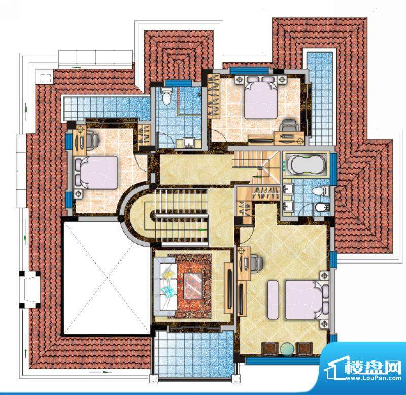 海南大公馆B户型二层平面图 5室面积:361.00平米